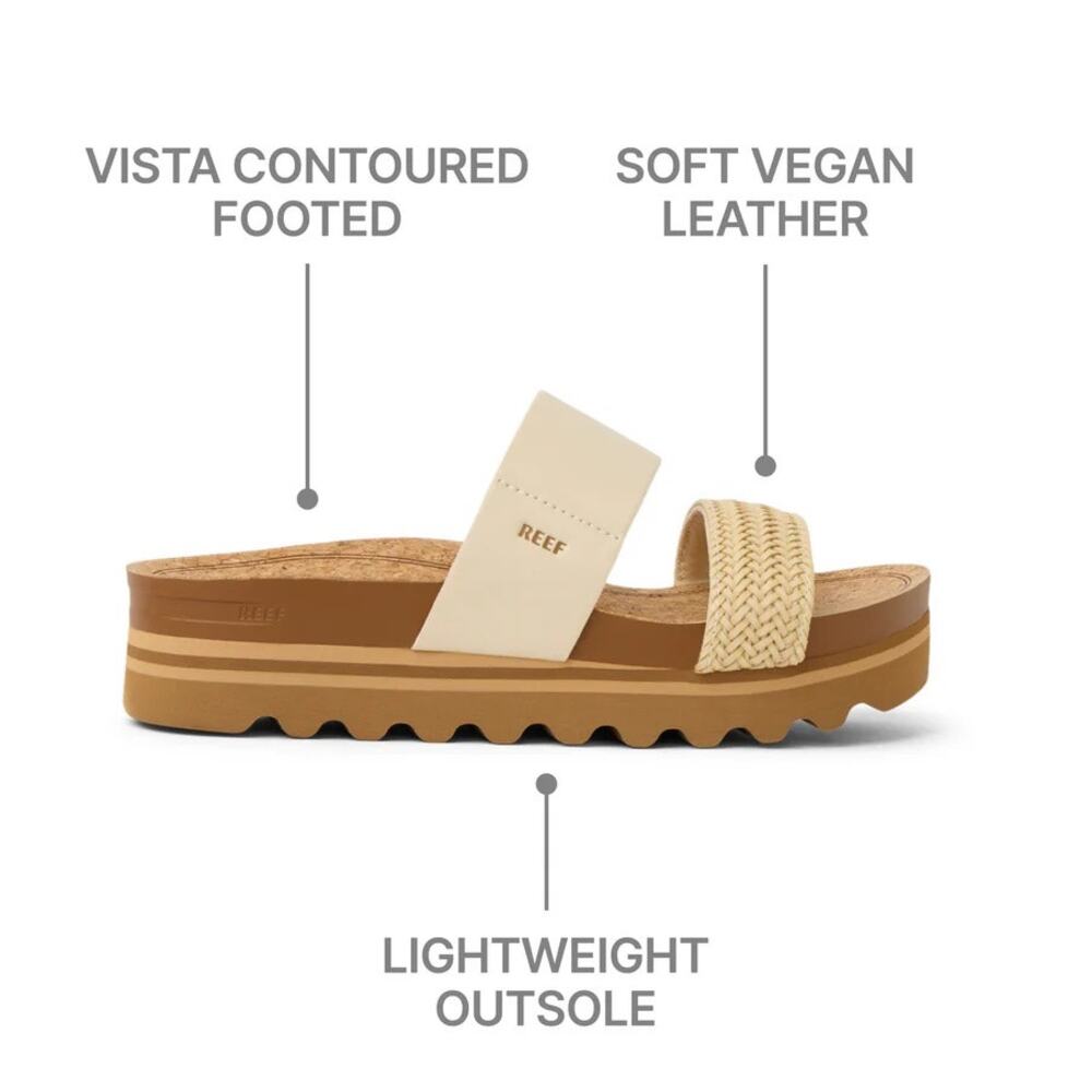 Reef Cushion Vista Hi Women 12 Arch Support Sandals Cream Cork Chunky Lug Vegan - Picture 11 of 15